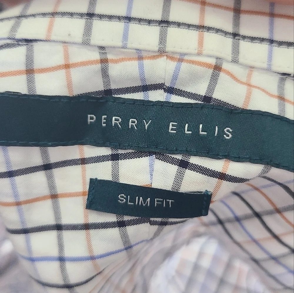 Perry Ellis Slim Fit Multi-Color Long Sleeve‎ Dress Shirt Size Large Check
